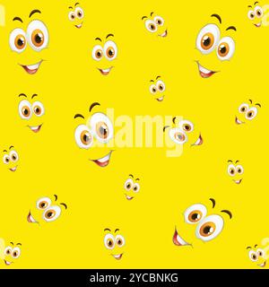 Nahtloser Hintergrund mit verschiedenen Gesichtsausdrücken. Cartoon-Gesichter und Emojis mit verschiedenen Gesichtsausdrücken nahtloses Muster. Vektorhintergrund Stock Vektor