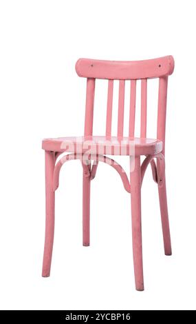 Rosa Holzstuhl isoliert auf weißem Hintergrund. Stockfoto