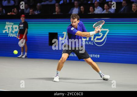 Wien, Wien, Österreich. Oktober 2024. Dominic Thiem aus Österreich, Rückgabe mit Rückhand während der ersten Bank Open - ATP500, Herren Tennis (Credit Image: © Mathias Schulz/ZUMA Press Wire) NUR REDAKTIONELLE VERWENDUNG! Nicht für kommerzielle ZWECKE! Stockfoto