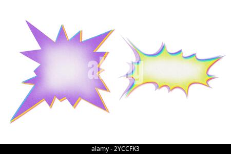 Lila Comics Hintergrund in hellen Regenbogenfarben mit Schatten wie Hai Explosion. Old-School-ClipArt im Stil der 80er, 90er Jahre mit Kopierraum. Isoliert Stockfoto