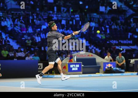 Wien, Wien, Österreich. Oktober 2024. Kei Nishikori aus Japan, Rückkehr mit Vorhand während der ersten Bank Open - ATP500, Herren Tennis (Kreditbild: © Mathias Schulz/ZUMA Press Wire) NUR REDAKTIONELLE VERWENDUNG! Nicht für kommerzielle ZWECKE! Stockfoto