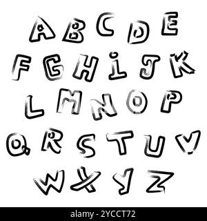 Satz von Buchstaben im Grunge-Stil. Schwarze Buchstaben. Satz schwarzer Symbole. Vektorabbildung. Stock Vektor