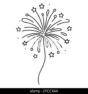 Durchgehende einzeilige Zeichnung von explodiertem Feuerwerk. Vektorgrafik der Wunderkerze Stock Vektor
