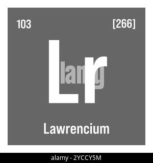Lawrencium, LR, periodisches Tabellenelement mit Name, Symbol, Atomzahl und Gewicht. Synthetisches radioaktives Element mit Einsatzmöglichkeiten in der wissenschaftlichen Forschung und der Kernenergie. Stock Vektor