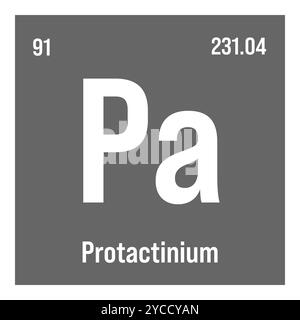 Protaktinium, Pa, Periodenelement mit Name, Symbol, Atomzahl und Gewicht. Synthetisches radioaktives Element mit Einsatzmöglichkeiten in der wissenschaftlichen Forschung und der Kernenergie. Stock Vektor