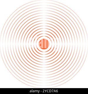 Symbol für die Schmerzlokalisierung. Rote konzentrische Kreise. Symbol für Schmerzen oder Entzündungen. Puls-, Stoß-, Strahlungs- oder Vibrationszeichen. Abdeckung oder Beschädigung, Ton- oder Echolotsignalpiktogramme. Vektorabbildung. Stock Vektor
