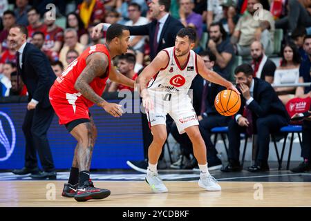 Troy Caupain, US-amerikanischer Punktwächter für UCAM Murcia CB während des Spiels, Marco Spissu Basijugador italiano del Casademont Zaragoza, durante el partido Stockfoto