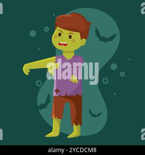 Comic Zombie Boy in zerrissener Kleidung für Halloween, Vector Stock Vektor