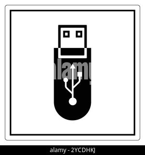 Ein einfaches Schwarzweiß-Symbol eines USB-Laufwerks, das digitale Speicher- und Verbindungsmöglichkeiten symbolisiert. Diese Grafik repräsentiert moderne Technologie und Elektronik Stock Vektor