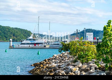 Touristenboote liegen in Clump Point Marina, Mission Beach, North Queensland Stockfoto