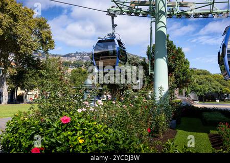 Seilbahn in Funchal, Ankunft am Bodenbahnhof von Monte. Insel Madeira, Portugal. Stockfoto