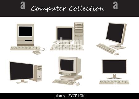 Computersammlung in verschiedenen Posen. Vektorabbildung. Stock Vektor