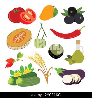 Mediterrane Obst- und Gemüsesammlung Stock Vektor