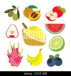 Üppige Auswahl An Tropischen Früchten. Vektorabbildung Stock Vektor