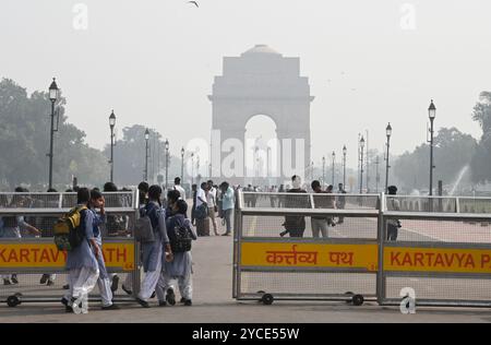 Neu-Delhi, Indien. Oktober 2024. New Delhi, Indien - 22. Oktober 2024: Ein Blick auf Smog und Verschmutzungswetter am Kartavya Path in New Delhi, Indien am Dienstag, 22. Oktober 2024. (Foto: Sonu Mehta/Hindustan) Credit: SIPA USA/Alamy Live News Stockfoto