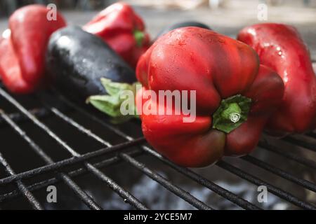 Gerösteter roter Pfeffer und Auberginen für das typische katalanische Gericht „Escalivada“ Stockfoto