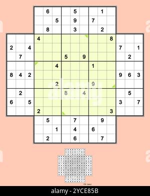 Blume Sudoku, fünf überlappende Sudoku-Puzzles. Volle Symmetrie, 48 Hinweise. Einfach. MK II. Vektor. Stock Vektor