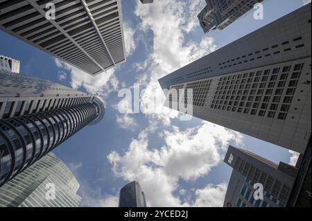 20.08.2016, Singapur, Republik Singapur, Asien, Blick auf Singapurs Wolkenkratzer im Geschäftsviertel um Raffles Place, Asien Stockfoto