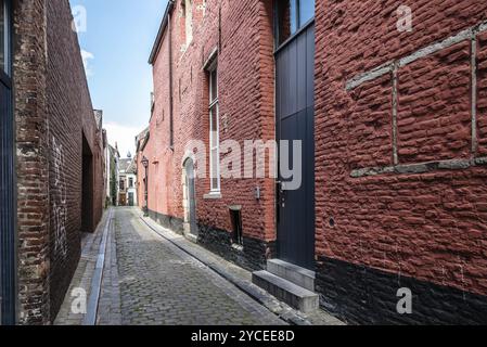 Gent, Belgien, 31. Juli 2016: Leere Straße im historischen Stadtzentrum von Gent, Europa Stockfoto