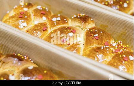 Traditionelle Cozonac kennen auch Kozunak, Pasqua, Tsoureki, Choreg. Es ist eine Art von Stollen oder süßem Laubenbrot, das für Ostern und für jeden zubereitet wird Stockfoto