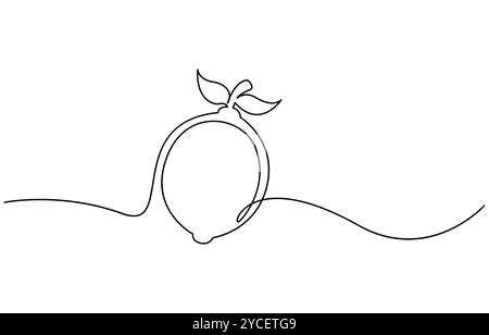 Zitrone in einer Zeile. Das Konzept der gesunden Ernährung, Früchte, Zitrusfrüchte. Minimalistisches Design. Vektorgrafiken wird die Zitrone mit einer durchgehenden Linie gezeichnet Stock Vektor