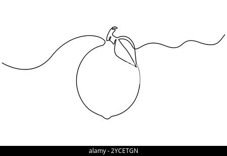 Zitrone in einer Zeile. Das Konzept der gesunden Ernährung, Früchte, Zitrusfrüchte. Minimalistisches Design. Vektorgrafiken wird die Zitrone mit einer durchgehenden Linie gezeichnet Stock Vektor