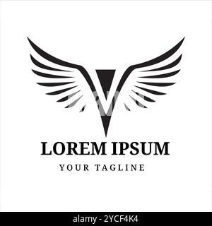 Ein minimalistisches Logo mit einem V-förmigen Flügelsymbol, das Freiheit, Stärke und hohe Ansprüche symbolisiert. Diese Konstruktion ist für Unternehmen in geeignet Stock Vektor
