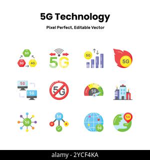 Verbessern Sie Ihr Designspiel mit unseren 5G-Netzwerksymbolen und verleihen Sie Ihren Projekten einen futuristischen Touch und modernste Ästhetik. Stock Vektor