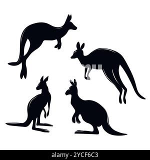 Vektorsatz von Känguru-Silhouetten. Australische süße Beuteltiere Stock Vektor