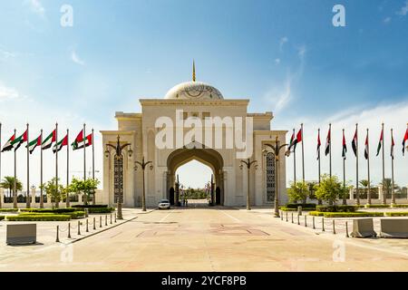 Eingang, Präsidentenpalast, Qasr Al Watan, Abu Dhabi, Vereinigte Arabische Emirate, Asien Stockfoto