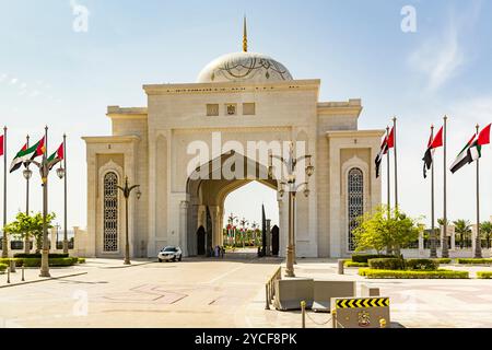 Eingang, Präsidentenpalast, Qasr Al Watan, Abu Dhabi, Vereinigte Arabische Emirate, Asien Stockfoto