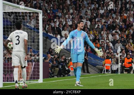 1 Thibaut Courtois von Real Madrid während der UEFA Champions League, League-Phase, des Fußballspiels am 3. Spieltag zwischen Real Madrid und Borussia Dortmund am 22. Oktober 2024 im Santiago Bernabeu Stadion in Madrid, Spanien - Foto Laurent Lairys / DPPI Stockfoto