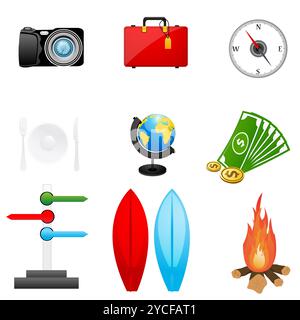 Illustration der Reihe von Reise-Icon auf Siolated Hintergrund Stockfoto