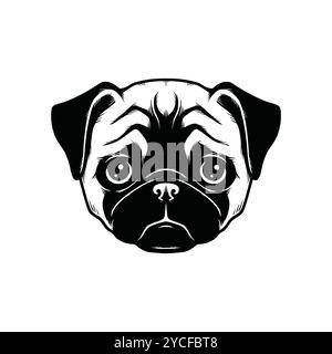 Vektorillustration Mops-Hundekopf. Mops-Gesicht, handgezeichnetes Logo-Emblem. Stock Vektor