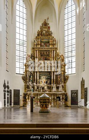 Deutschland, Bayern, Coburg, die evangelisch-lutherische Stadtkirche St. Moriz ist die älteste Kirche in Coburg, im Chor steht das für seine Eltern unter Herzog Johann Casimir 1598 errichtete Epitaph (Alabastergrab) Stockfoto