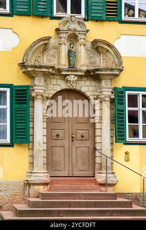 Deutschland, Bayern, die Stadt Seßlach mit ihrem außergewöhnlich gut erhaltenen mittelalterlichen Stadtbild gilt auch als das Juwel der Region Coburg Stockfoto