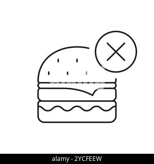 Kein Junk Food Line Symbol, Burger Mit Kreuz Symbol. Ungesunde Ernährung Verbot Und Gesunde Ernährung Entscheidungen. Abbildung Des Isolierten Vektors Stock Vektor