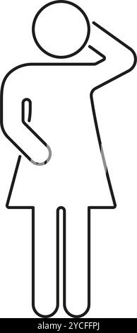 Frauenfigur in nachdenklicher Pose Line Symbol. Die Figur mit dem umrissenen Gestenumrisssymbol aufkleben. Bearbeitbare Kontur. Abbildung Des Isolierten Vektors Stock Vektor