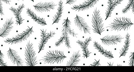 Fichte Zweige nahtloses Muster Kritzelskizze Stil Stock Vektor