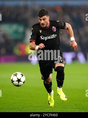 Bolognas Riccardo Orsolini während des Gruppenspiels der UEFA Champions League im Villa Park, Birmingham. Bilddatum: Dienstag, 22. Oktober 2024. Stockfoto