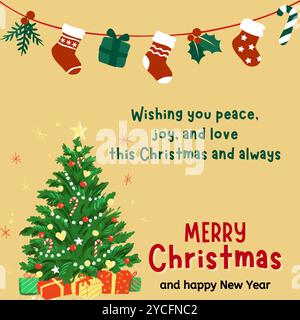 Grußkarte „frohe Weihnachten und Happy New Year“ Stockfoto