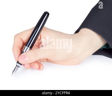 Weibliche Hand hält Stift Stockfoto