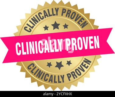 Klinisch bewährtes rundes rosa und goldenes Etikett, isoliert auf transparentem Hintergrund. Klinisch bewährt Stock Vektor