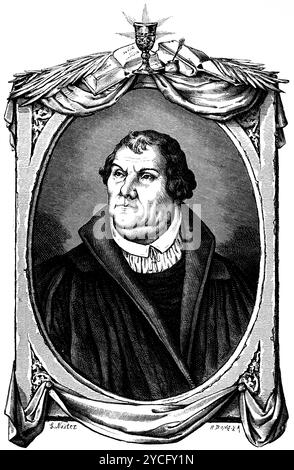 Porträt von Martin Luther (Eisleben 1483-1546 Eislaben), christlicher Reformator, Übersetzer der lateinischen Bibel, historische Illustration 1892 Stockfoto