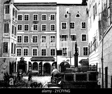 Mozarts Geburtsort in Salzburg, Österreich, geb. 27. Januar 1756, Geschichte der deutschen Musik, historische Illustration 1892 Stockfoto
