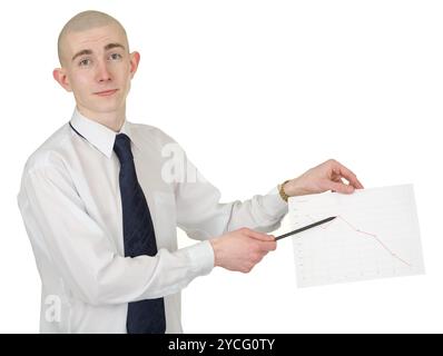 Typ mit dem Finanzdiagramm in der Hand Stockfoto