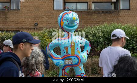 Morph Statue am South Bank, London, Teil von Morph's Epic Art Adventure in Zusammenarbeit mit Wizz Kidz Stockfoto