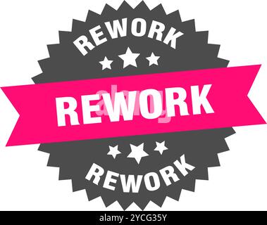 Rundes pinkfarbenes Etikett auf transparentem Hintergrund nachbearbeiten. Nacharbeit Stock Vektor