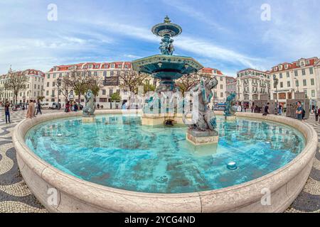 Südbrunnen von Rossio auf dem Rossio-Platz; Lissabon; Portugal Stockfoto