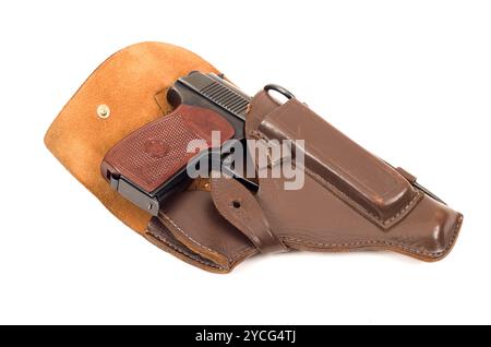 Handpistole im Holster Stockfoto